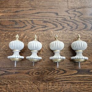 Drapery Finials - 4 Elegant Fluted White and Gold